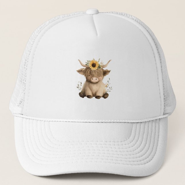 Gorra De Camionero Vaca de las Tierras Altas Boho Girasol (Anverso)