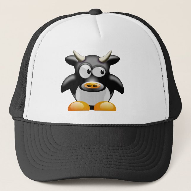 Gorra De Camionero Vaca del pingüino con los cuernos (Anverso)