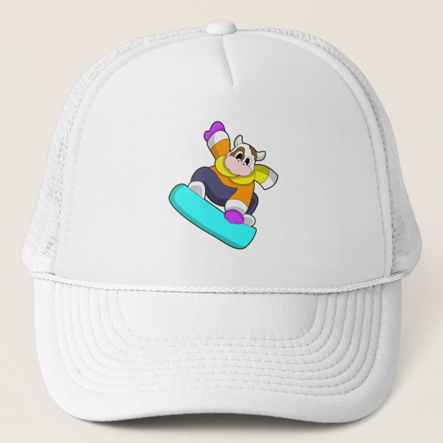 Gorra De Camionero Vaca en Snowboard con Snowboard (Anverso)