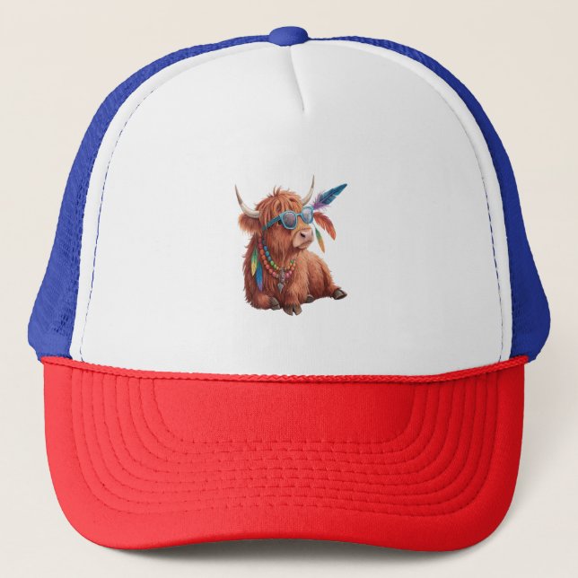 Gorra De Camionero Vaca Highland , Vaca Guay , Cristal de sol (Anverso)