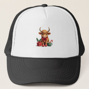 Gorra De Camionero Vaca navideña vintage de las Tierras Altas con reg