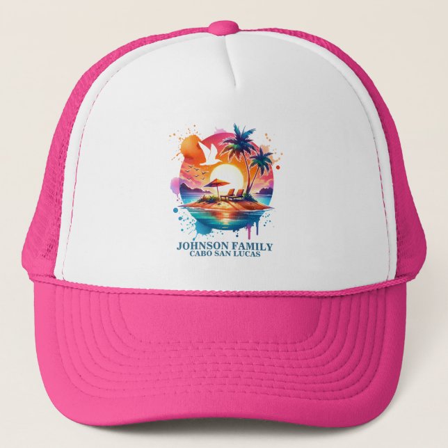 Gorra De Camionero Vacaciones familiares de Island Sunrise (Anverso)