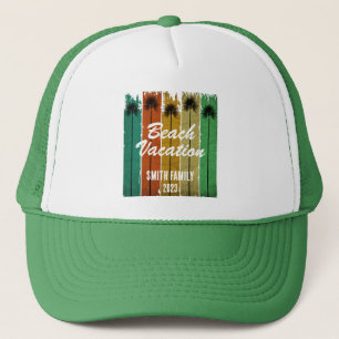GORRA DE CAMIONERO VACACIONES PLAYA PALMERAS VINTAGE PERSONALIZADAS