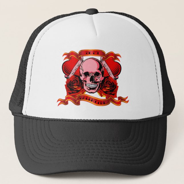 Gorra De Camionero Valentine Tattoo Skull Hearts (Anverso)