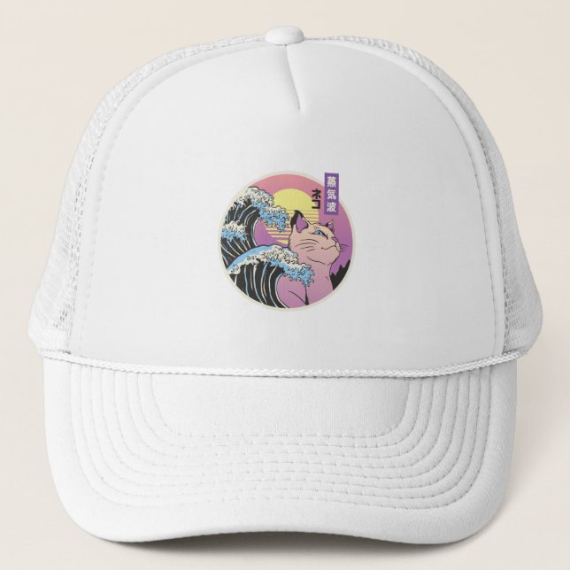 Gorra De Camionero Vaporwave Cat -  Aesthetic Design (Anverso)