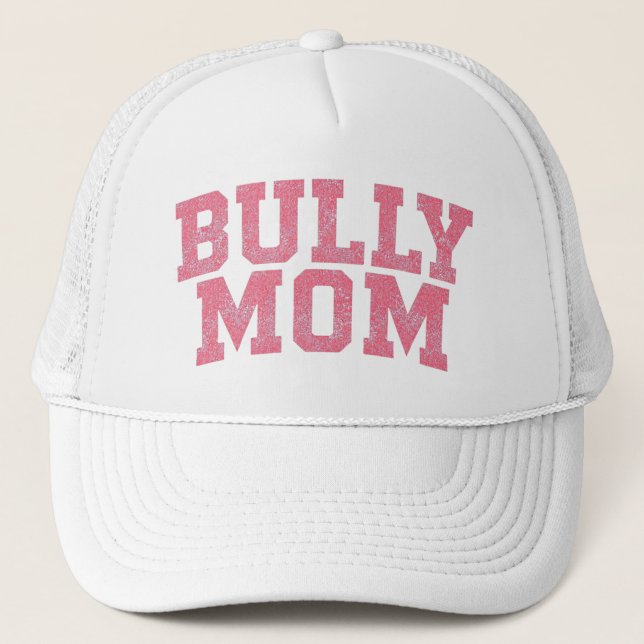 Gorra De Camionero Varsity Pink Bully Dog Mom | Bulldog Pitbull Mama (Anverso)