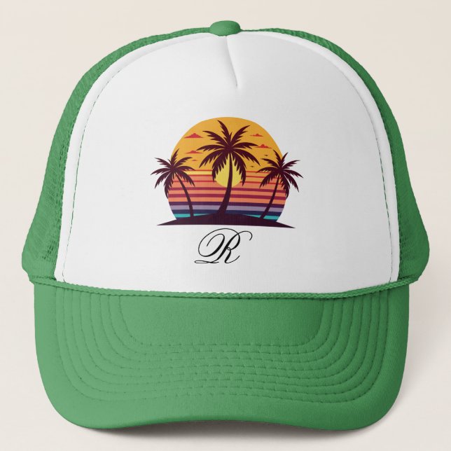 Gorra De Camionero Vector Atardecer Con Palmeras (Anverso)