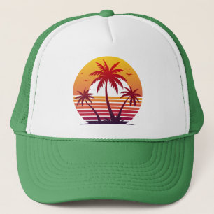 Gorra De Camionero Vector Atardecer Con Palmeras