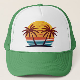 Gorra De Camionero Vector Atardecer con Palmeras