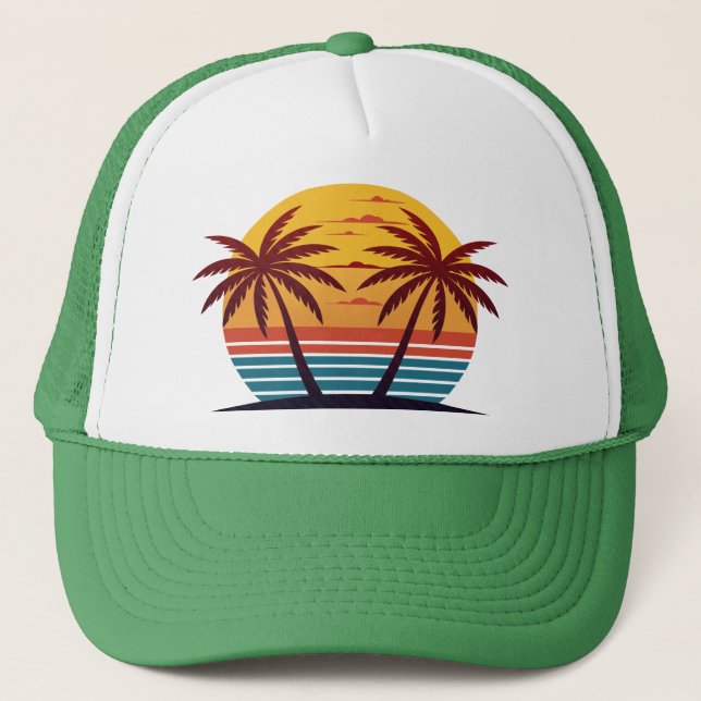 Gorra De Camionero Vector Atardecer con Palmeras (Anverso)