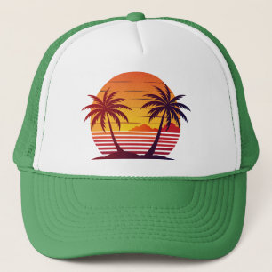 Gorra De Camionero Vector Atardecer Con Palmeras