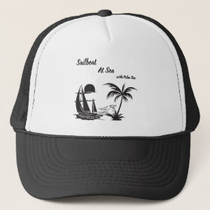 Gorra De Camionero Velero en el mar con palmera – Playa tropical