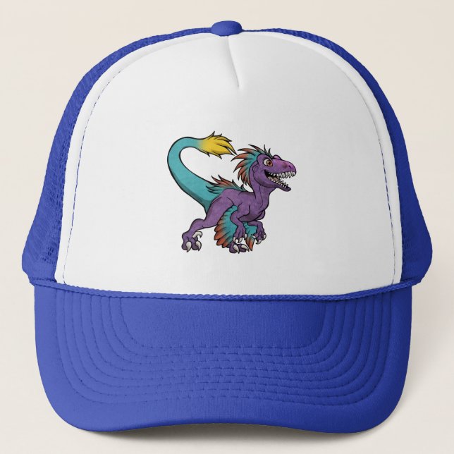 Gorra De Camionero Velociraptor emplumado púrpura de Chibi (Anverso)