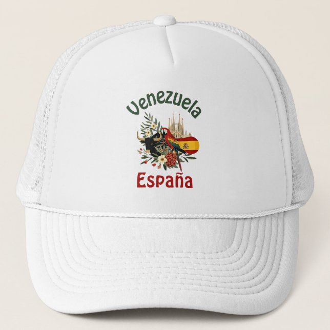 Gorra De Camionero Venezuela + España – fusión de raíces y orgullo  (Anverso)