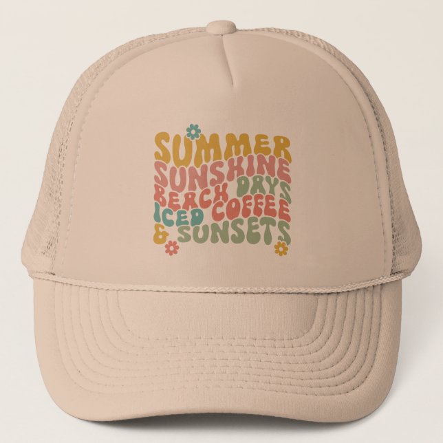 Gorra De Camionero Verano Diciendo Retro Beach Helado Café Sunsets (Anverso)