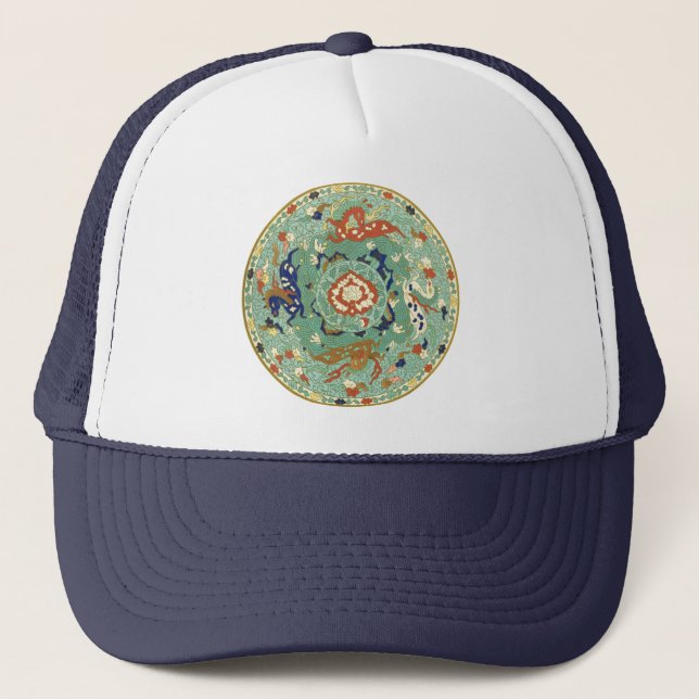 Gorra De Camionero Verde azul del circulo chino antiguo (Anverso)