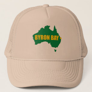 Gorra De Camionero Verde de la bahía de Byron y casquillo del mapa