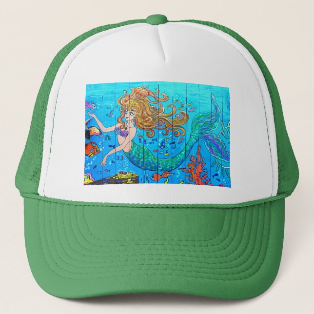 Gorra De Camionero verde de sirena pelirrojo (Anverso)