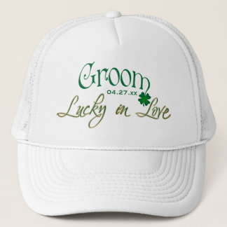 Gorra De Camionero Verde esmeralda, trébol blanco afortunado en novia
