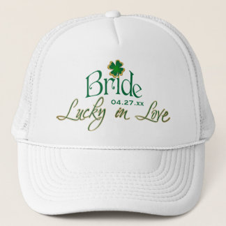 Gorra De Camionero Verde esmeralda, trébol blanco afortunado en novia