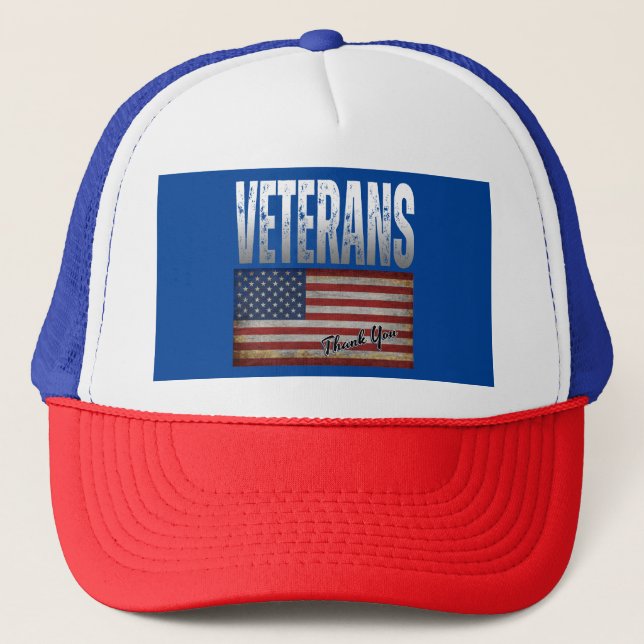 GORRA DE CAMIONERO VETERANOS DE BANDERA ESTADOUNIDENSES GRACIAS 4 DE  (Anverso)