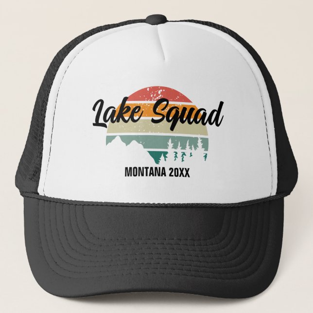 Gorra De Camionero Viaje de verano de la familia Retro Sunset Lake Sq (Anverso)