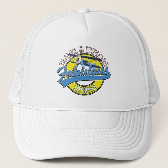 Gorra De Camionero viaje explorar el fabuloso logo de Seychelles (Anverso)