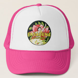 Gorra De Camionero Viajes Antiguos, Pasadena California, Dama y Rosa