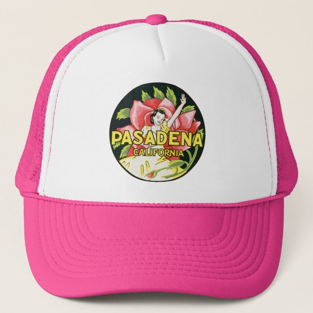 Gorra De Camionero Viajes de época, Pasadena California, Dama y Rosa (Anverso)