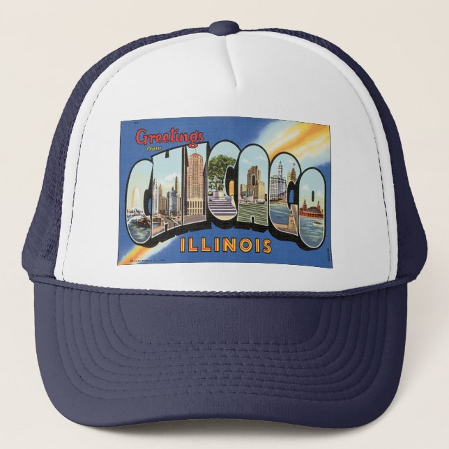 Gorra De Camionero Viajes de época, saludos desde Chicago Illinois (Anverso)