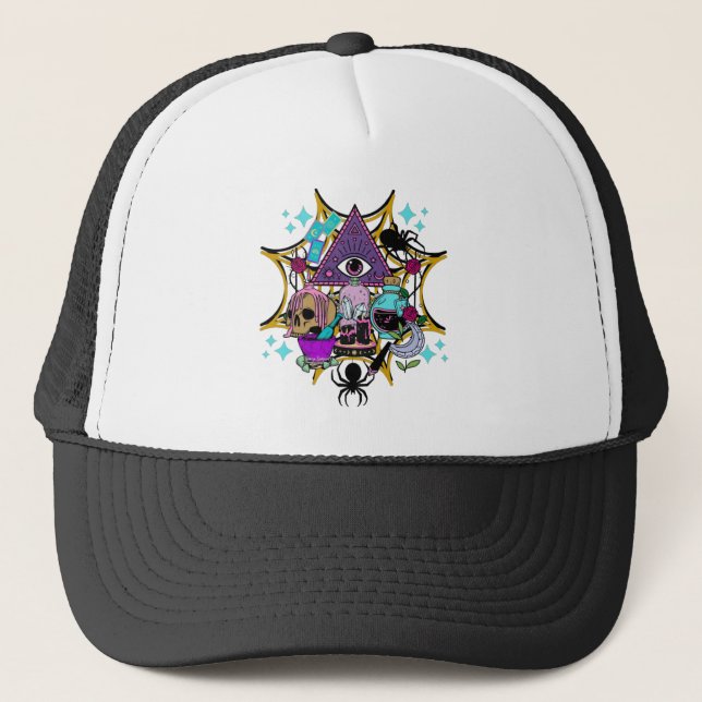 Gorra De Camionero Vibes de brujería y arañas (Anverso)