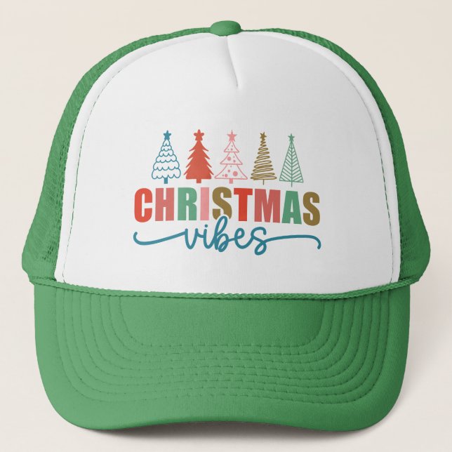Gorra De Camionero Vibes de navidades - Diseño de árboles de vacacion (Anverso)