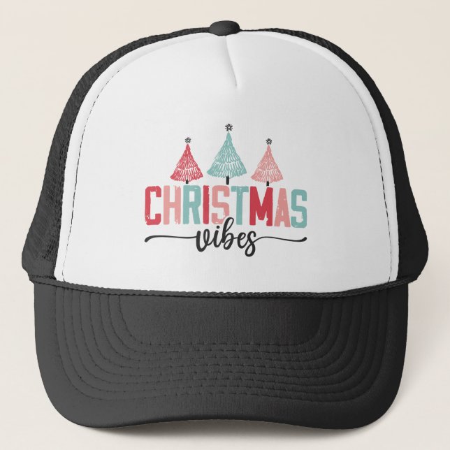 Gorra De Camionero Vibes de navidades - Diseño de árboles festivos (Anverso)