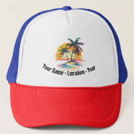 Gorra De Camionero Vibes tropicales de atardecer - Palmeras y diseño