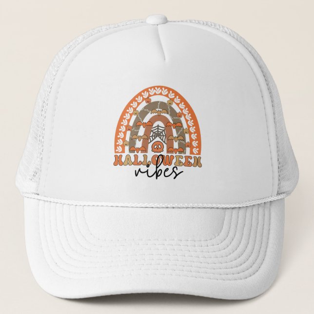 Gorra De Camionero Vibraciones de Halloween Boho Arcoíris Otoño Hallo (Anverso)