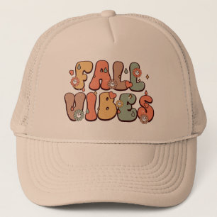 Gorra De Camionero Vibraciones de Otoño Tipografía Retro Flores de Án