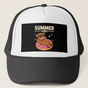 Gorra De Camionero Vibraciones de Verano Vaca Highland Flotando en An