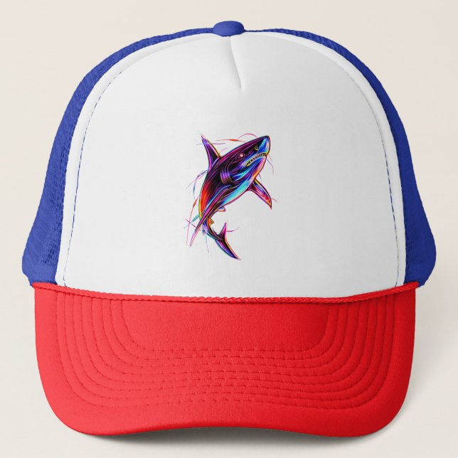 Gorra De Camionero Vibrant Neon Shark Modern Digital Ocean (Anverso)