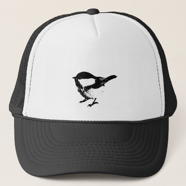 Gorra De Camionero Vida silvestre de pájaro blanco y negro (Anverso)