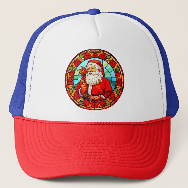 Gorra De Camionero Vidrio Manchado Santa Navidad Ornamento-67680 (Anverso)