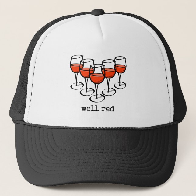Gorra De Camionero Vidrio personalizado Bueno Humor De Vino Rojo (Anverso)