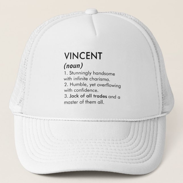 Gorra De Camionero Vincent name, Editable name, Custom name (Anverso)