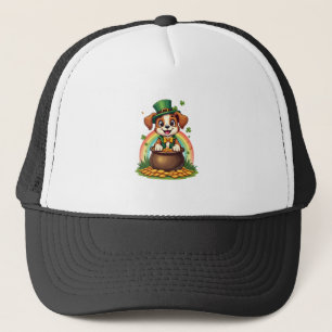 Gorra De Camionero Vintage Cachorro Lucky Leprechaun Arcoíris Olla de