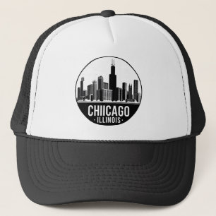 Gorra De Camionero Vintage Chicago Illinois Ciudad Silueta Viaje Retr