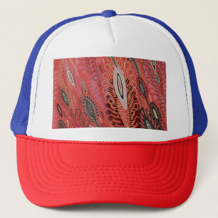 Gorra De Camionero Vintage Peafowl Rojo Decorativo Patrón de Seamless