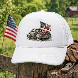 Gorra De Camionero Vintage Pickup Truck Flag 