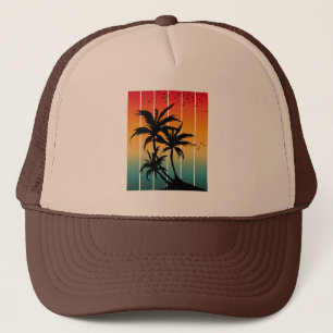 GORRA DE CAMIONERO VINTAGE RETRO SUNSET PALM ÁRBOLES
