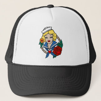 Gorra De Camionero Vintage Sailor Chica con arte de tatuaje Rosa