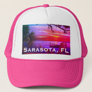 Gorra De Camionero Vintage Sarasota, FL Beach Sunset - Golfo de Méxic
