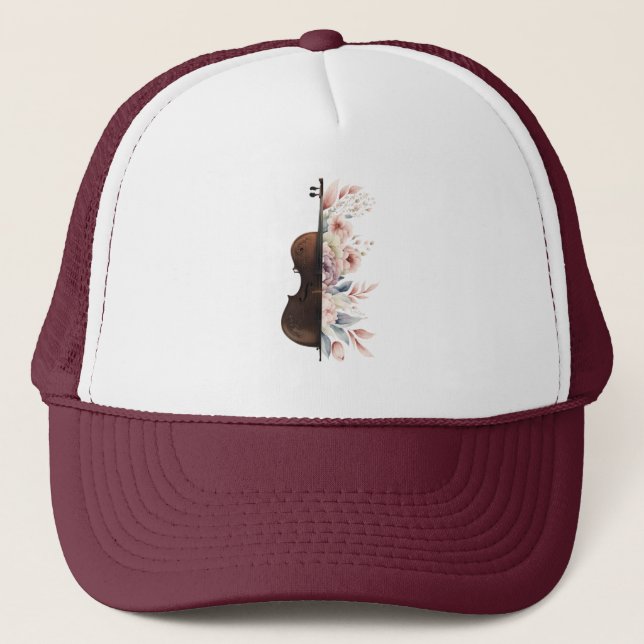 Gorra De Camionero Violín con flores. (Anverso)